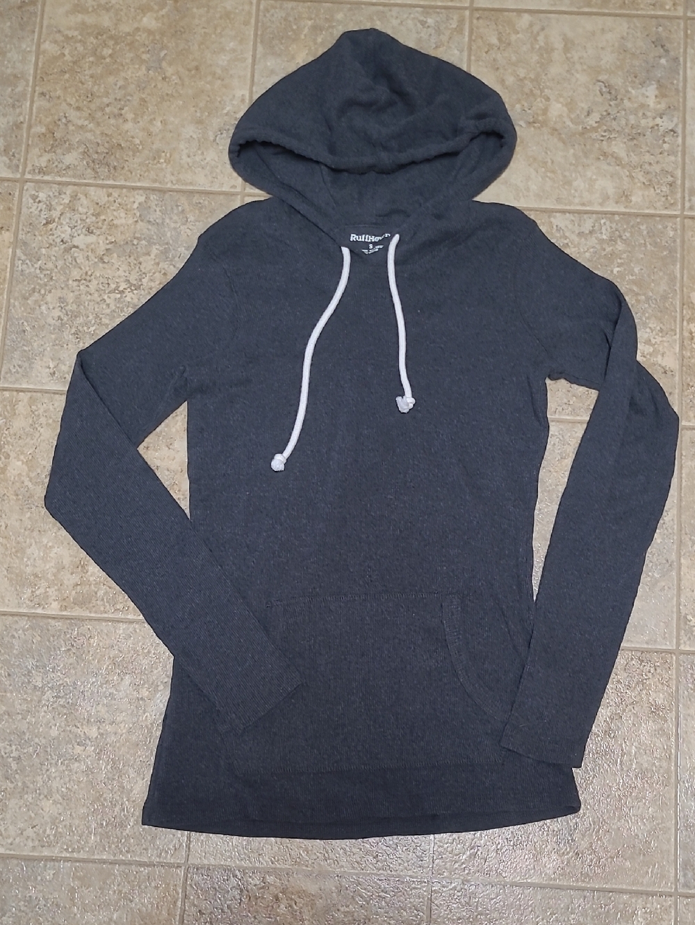 Ruff Hewn Dark Charcoal Hooded Pullover with White Drawcords Size Small